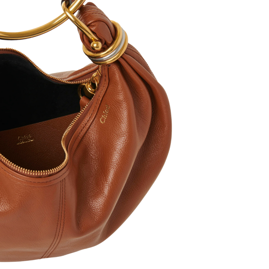 Petit sac hobo CHLOE Bracelet bag cuir grainé marron camel