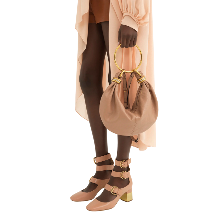 Petit sac hobo CHLOE Bracelet bag cuir grainé beige rosé