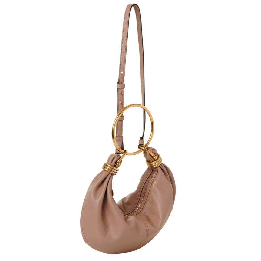 Petit sac hobo CHLOE Bracelet bag cuir grainé beige rosé