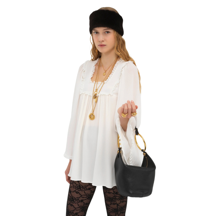 small shoulder SCEAU CUIR NOIR