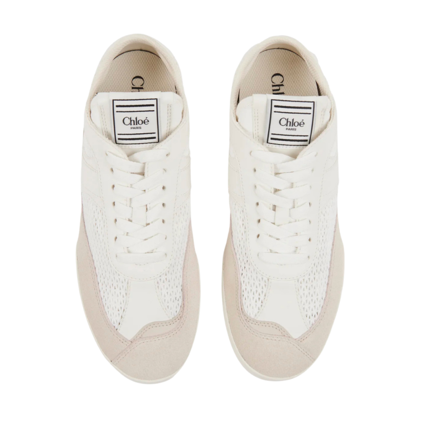 Baskets basses CHLOE Kick cuir resille blanc beige
