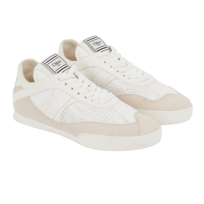Baskets basses CHLOE Kick cuir resille blanc beige