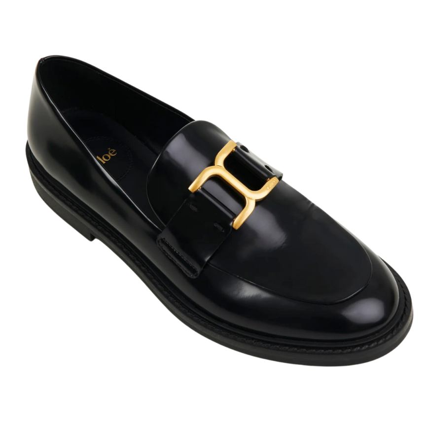 Mocassins CHLOE Marcie cuir veau glacé noir boucle doré