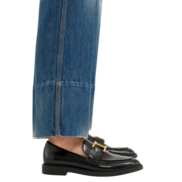 Mocassins CHLOE Marcie cuir veau glacé noir boucle doré