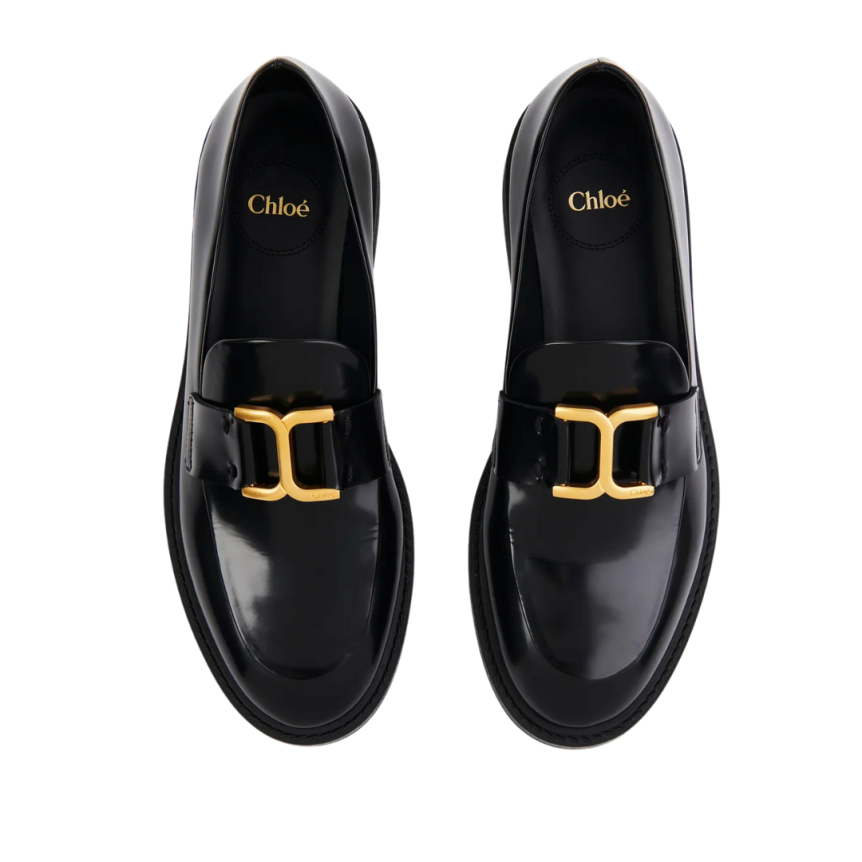 Mocassins CHLOE Marcie cuir veau glacé noir boucle doré
