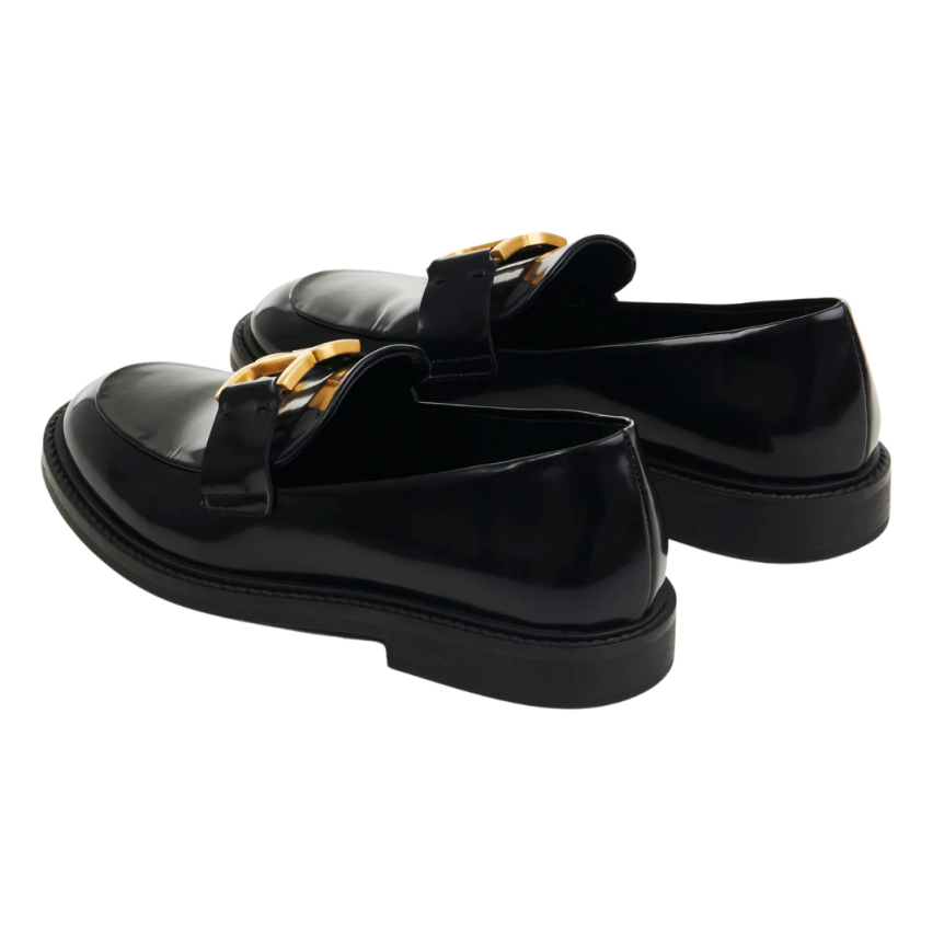 Mocassins CHLOE Marcie cuir veau glacé noir boucle doré