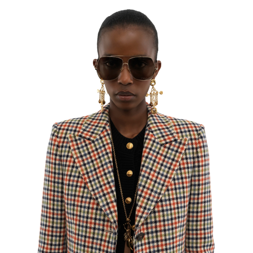 Veste blazer CHLOE simple boutonnage laine carreaux multicolore