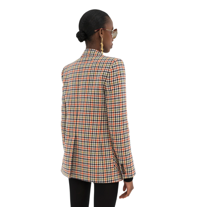 Veste blazer CHLOE simple boutonnage laine carreaux multicolore