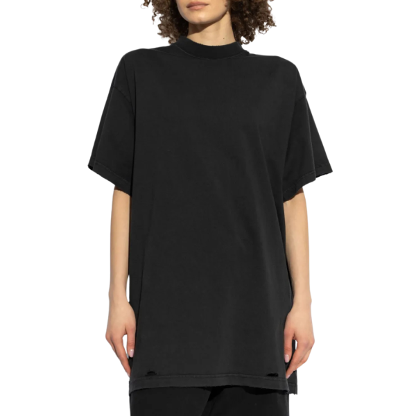 T-shirt BALENCIAGA col rond coton noir délavé logo imprimé dos