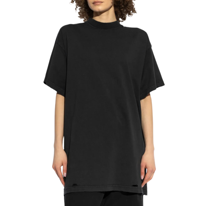T-shirt BALENCIAGA col rond coton noir délavé logo imprimé dos