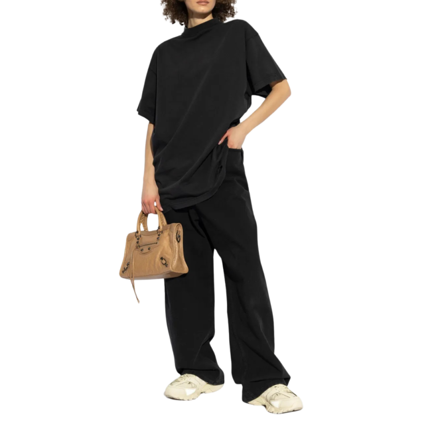 T-shirt BALENCIAGA col rond coton noir délavé logo imprimé dos