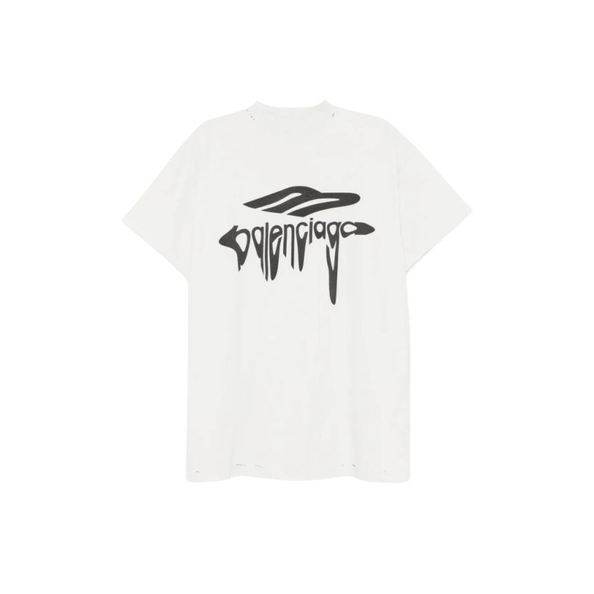 T-shirt  BALENCIAGA col rond coton gris clair logo 3B Liquefied