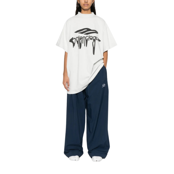 T-shirt  BALENCIAGA col rond coton gris clair logo 3B Liquefied