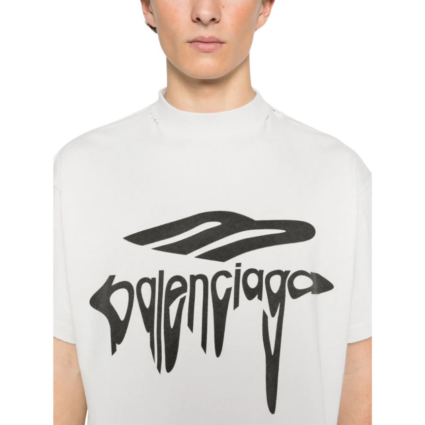 T-shirt  BALENCIAGA col rond coton gris clair logo 3B Liquefied