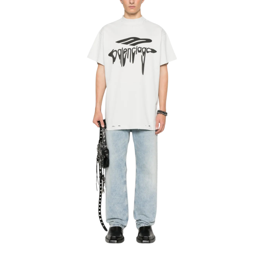 T-shirt  BALENCIAGA col rond coton gris clair logo 3B Liquefied