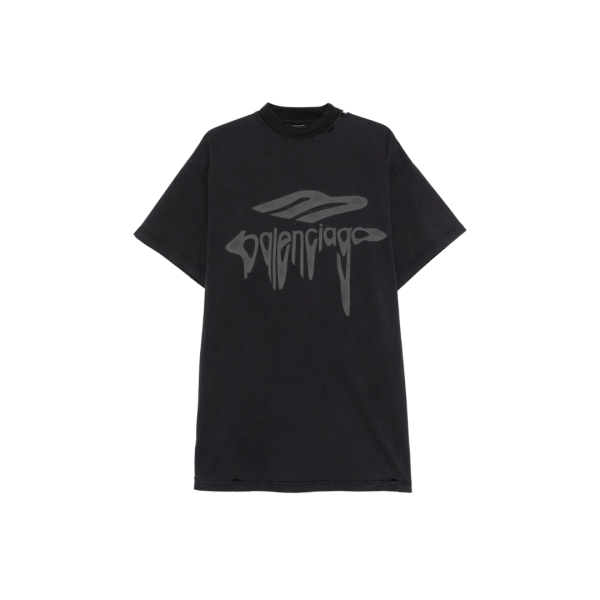 T-shirt BALENCIAGA col rond coton noir logo 3B Liquefied gris
