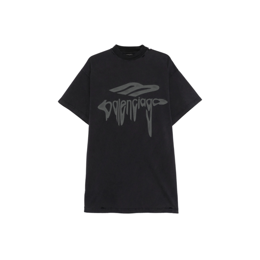 T-shirt BALENCIAGA col rond coton noir logo 3B Liquefied gris