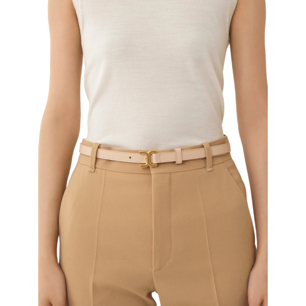 Ceinture fine CHLOE cuir veau rose pale boucle laiton doré Marcie