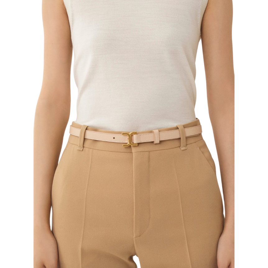 Ceinture fine CHLOE cuir veau rose pale boucle laiton doré Marcie