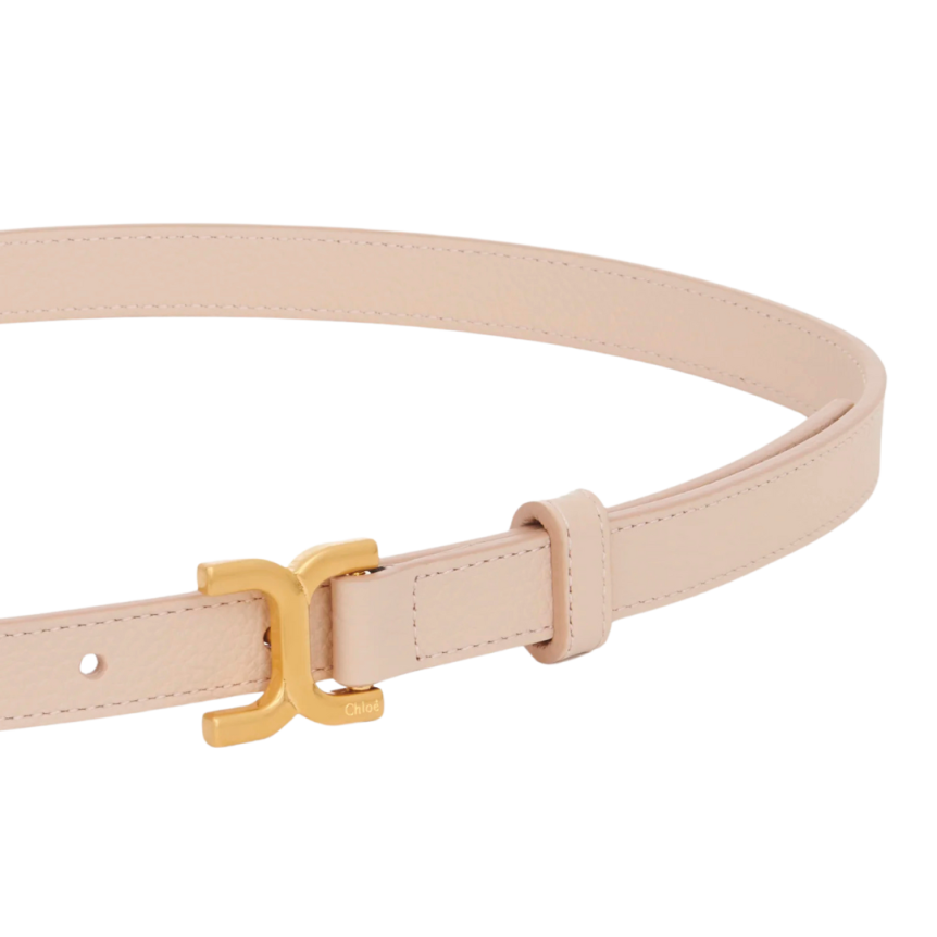 Ceinture fine CHLOE cuir veau rose pale boucle laiton doré Marcie
