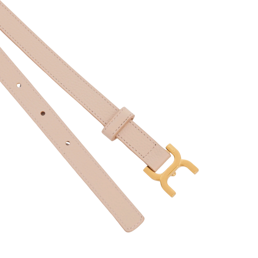 Ceinture fine CHLOE cuir veau rose pale boucle laiton doré Marcie