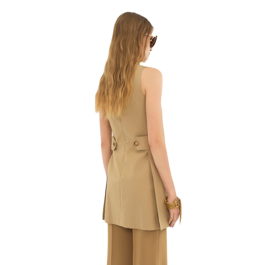 Robe CHLOE mini chasuble coton beige lacets poches