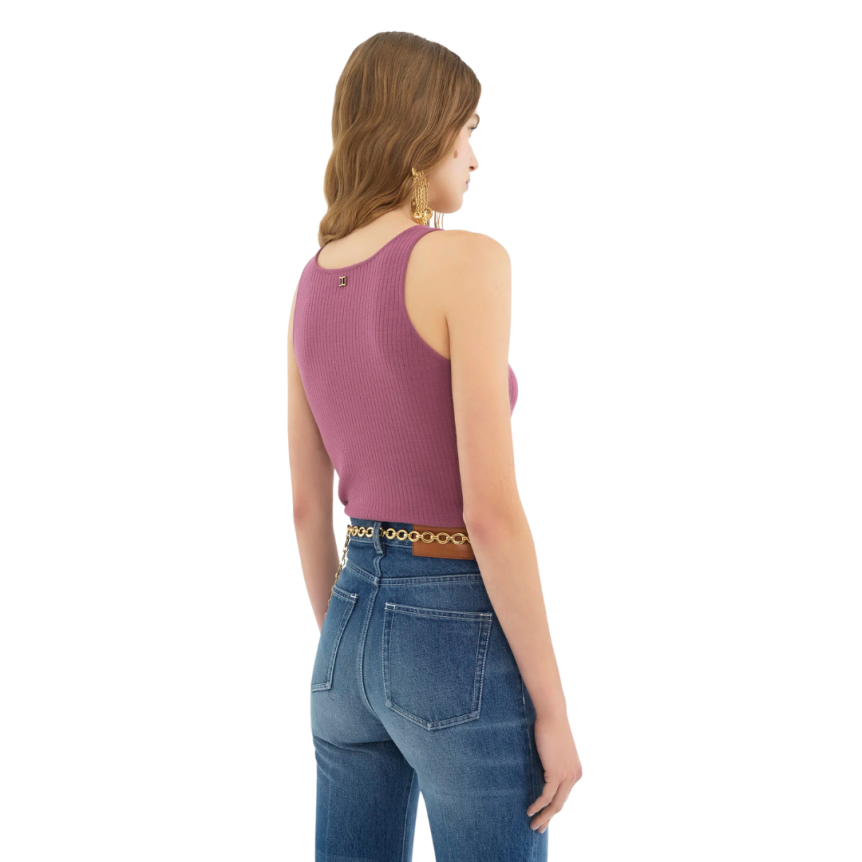 Top débardeur CHLOE maille côtelée laine vieux rose