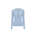 Pull Henley col tunisien maille de laine extrafine bleu ciel
