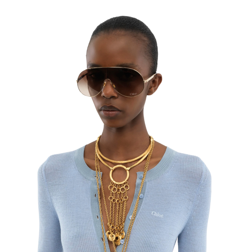 Pull CHLOE Henley col tunisien maille de laine extrafine bleu ciel