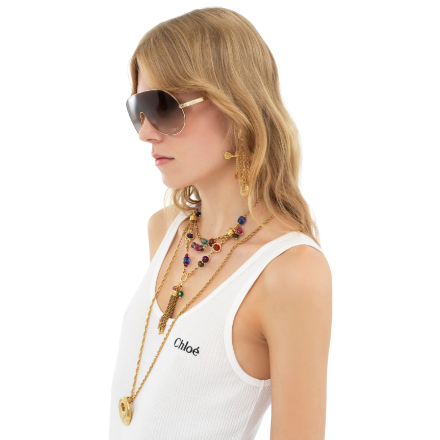 Top sans manches CHLOE jersey de coton côtelé blanc logo Chloé