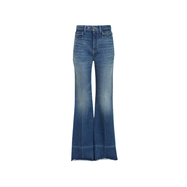 Jean évasé CHLOE taille haute denim de coton bleu foncé