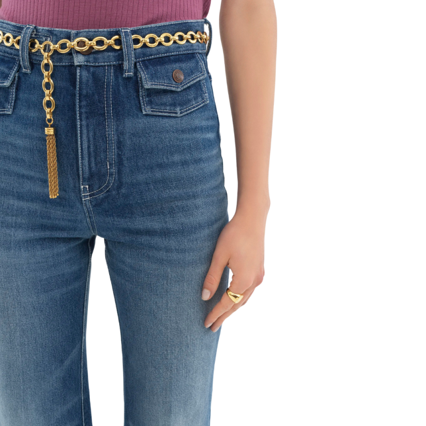 Jean évasé CHLOE taille haute denim de coton bleu foncé