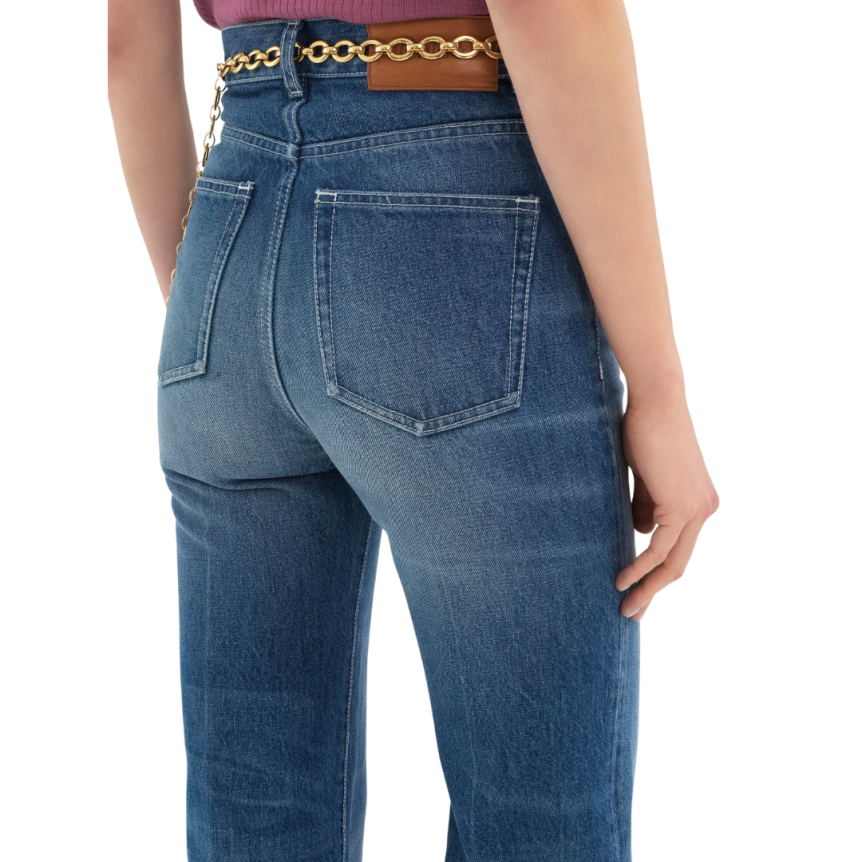 Jean évasé CHLOE taille haute denim de coton bleu foncé