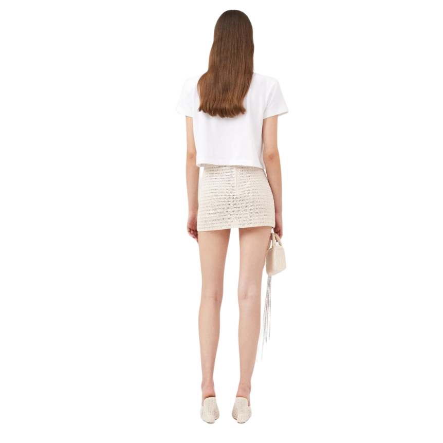 Top col rond MAGDA BUTRYM coton blanc crochet beige poitrine