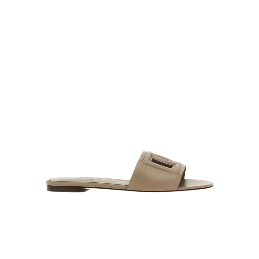 Claquettes mules DOLCE & GABBANA cuir de veau taupe logo DG