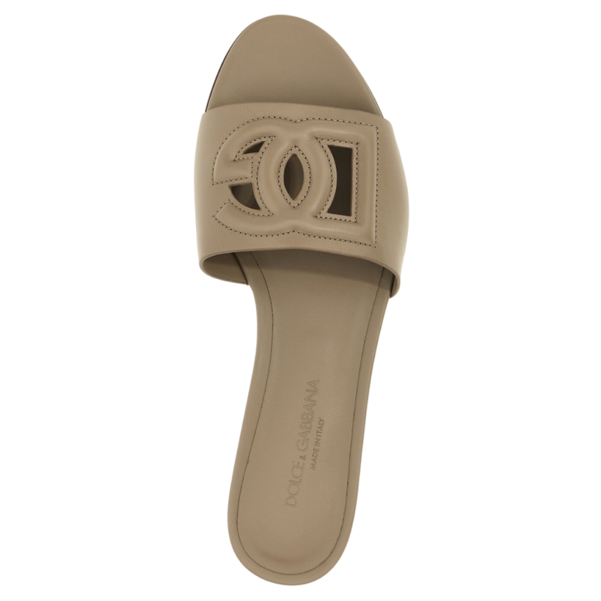 Claquettes mules DOLCE & GABBANA cuir de veau taupe logo DG