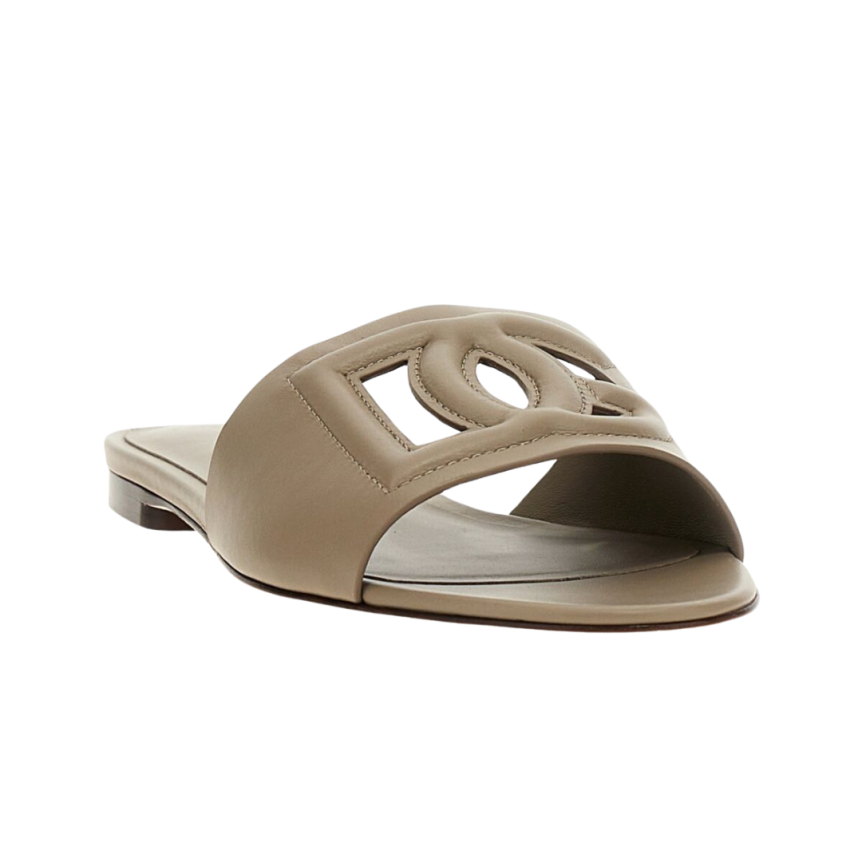 Claquettes mules DOLCE & GABBANA cuir de veau taupe logo DG
