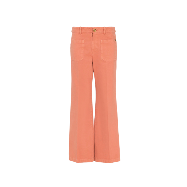 CHLOE Pantalon jean bootcut court toile coton corail