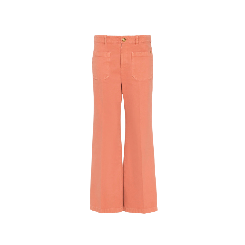 CHLOE Pantalon jean bootcut court toile coton corail