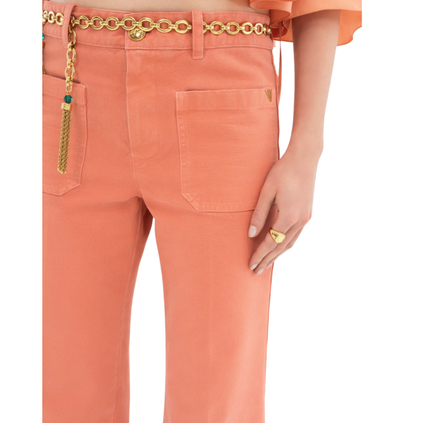 CHLOE Pantalon jean bootcut court toile coton corail