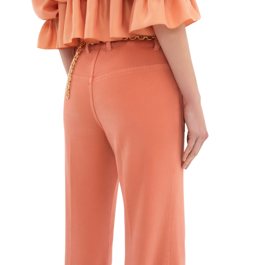 CHLOE Pantalon jean bootcut court toile coton corail