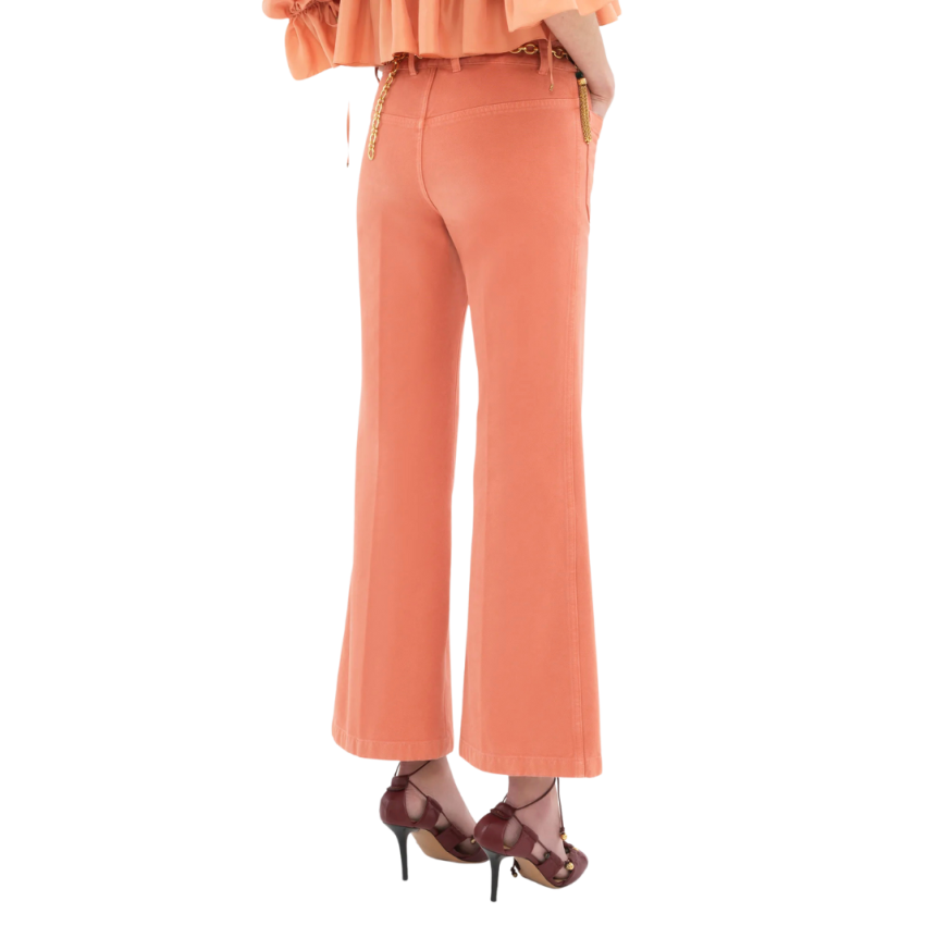 CHLOE Pantalon jean bootcut court toile coton corail