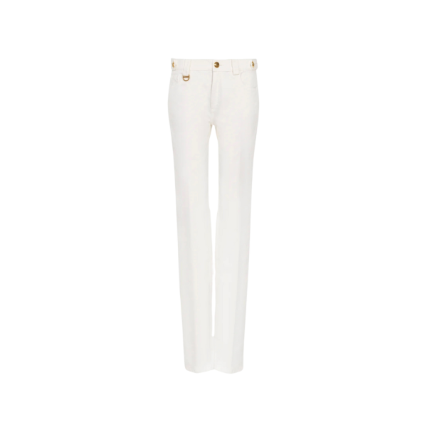 Pantalon droit CHLOE toile de coton bio blanc boutons dorés