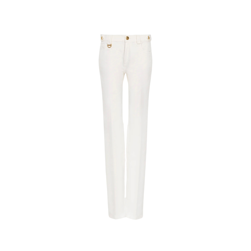 Pantalon droit CHLOE toile de coton bio blanc boutons dorés