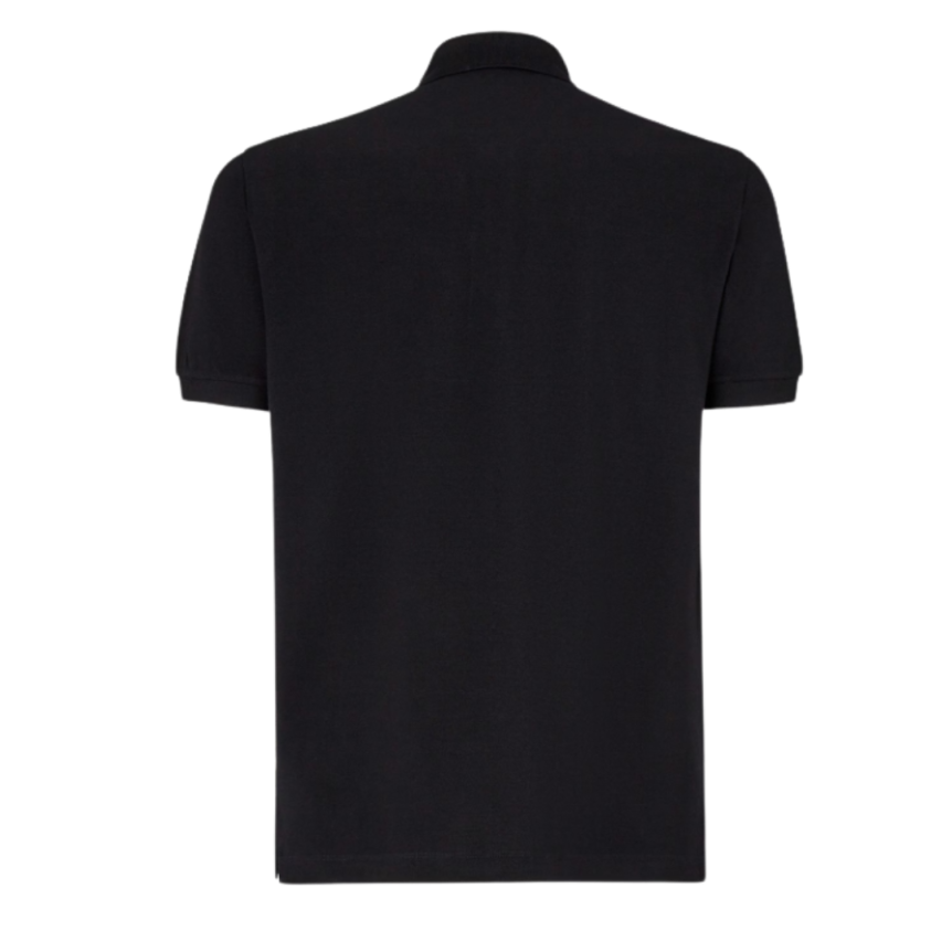 Polo manche courte FENDI coton piqué noir motif soie FF