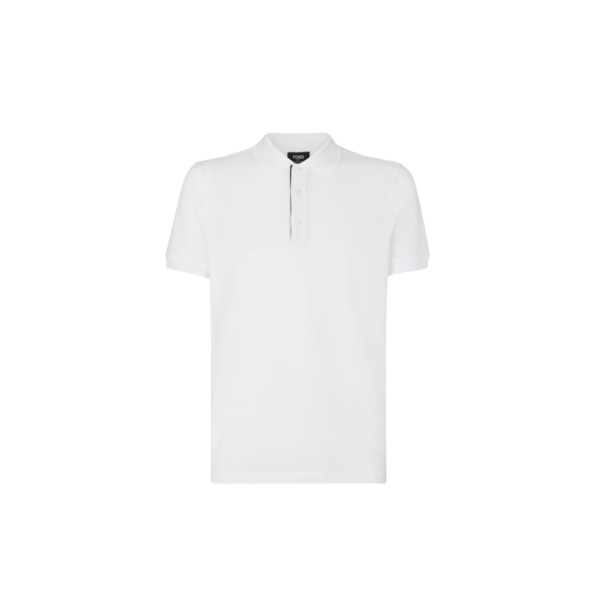 Polo manche courte FENDI coton piqué blanc motif soie FF