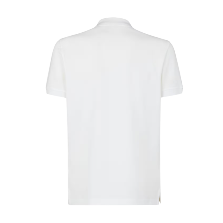 Polo manche courte FENDI coton piqué blanc motif soie FF