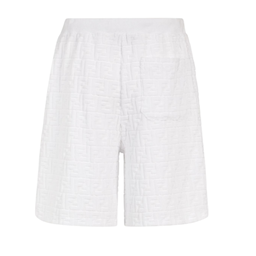 Bermuda FENDI taille élastique coton éponge blanc FF relief poches