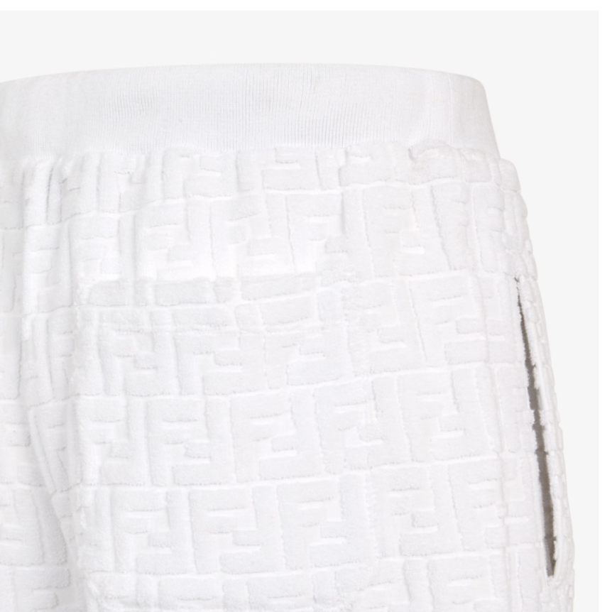 Bermuda FENDI taille élastique coton éponge blanc FF relief poches