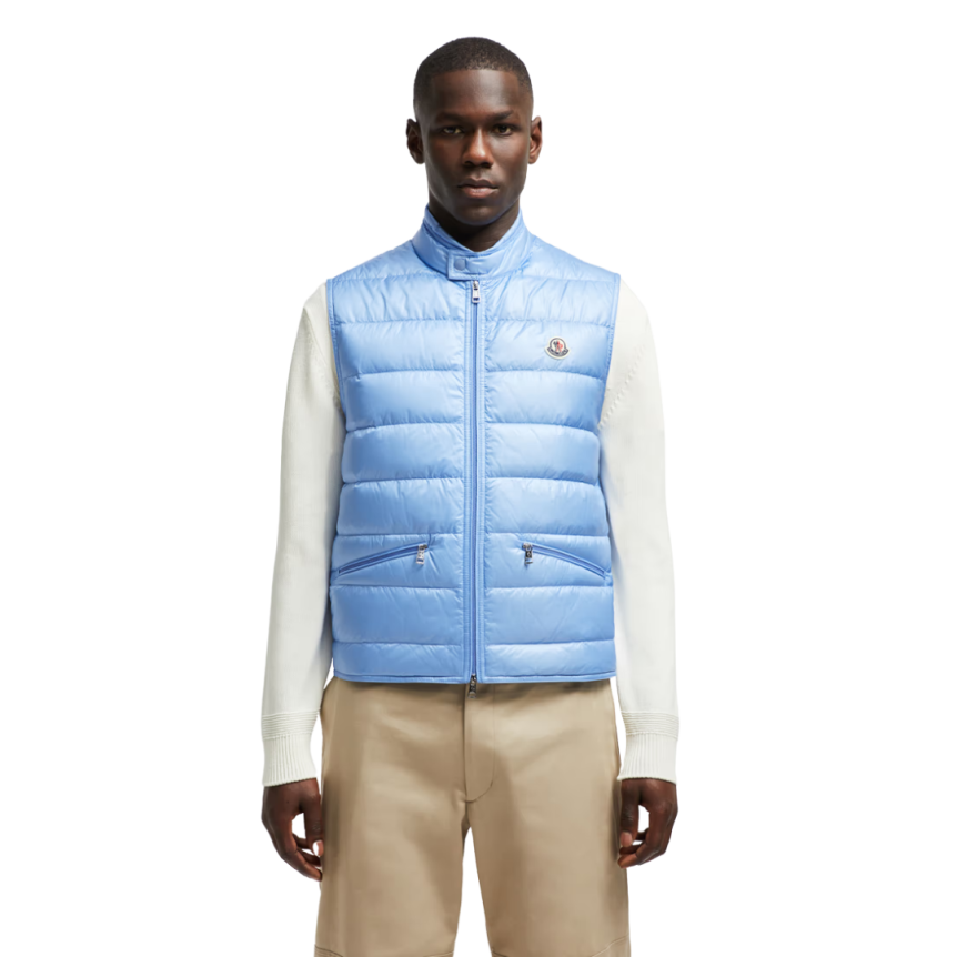Doudoune sans manches MONCLER Gilet Gui repliable nylon bleu ciel